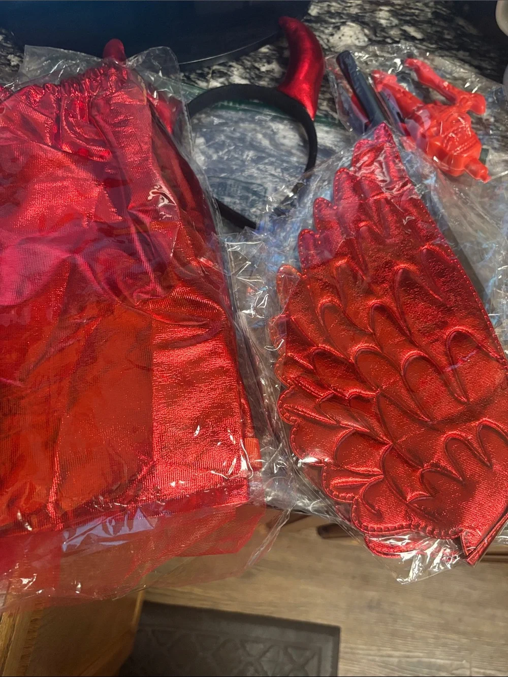 Red Metallic Devil Costume Set - skirt ,Headband, Wings & Tail